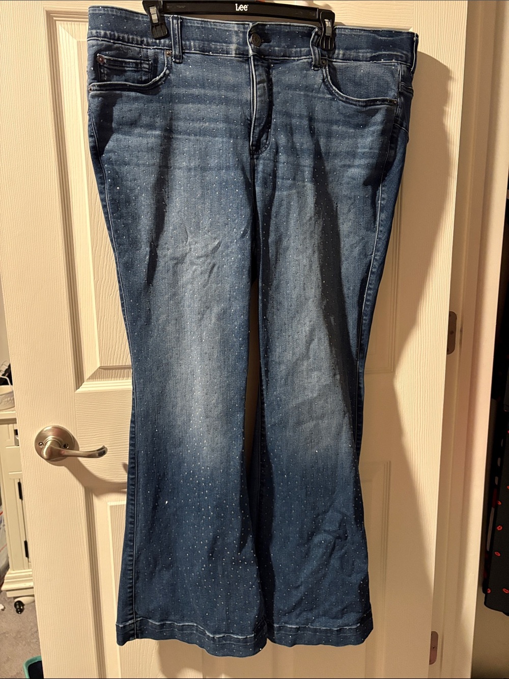 torrid Dark Blue Flare Jeans with Sparkle Dot Detail